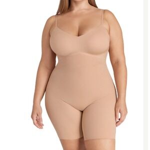 New Honeylove Women's Modern Mid-Thigh Bodysuit SuperPower 2X Sand Shapewear